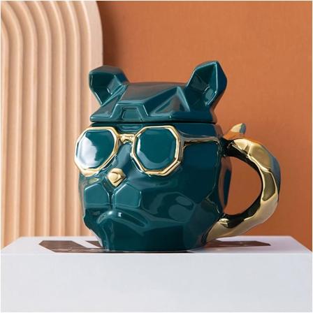 3D Cool Dog Keramikmugg Keramisk Kaffeemugg Dryckmugg Kaffeekopp Dryckmugg med lock 3D Djurmugg Presentmugg