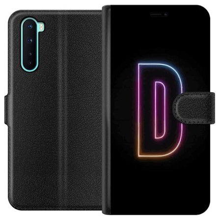 Kompatibel Tegnebogsetui til OnePlus OnePlus Nord Minimalistisk neonbogstav D i farveskiftende lys mod sort baggrund i moderne digital design