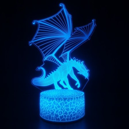 JUSTUP 3D drake lampa nattlampa 3D illusionslampa 16 färger som ändras med fjärrkontroll --- Drake B