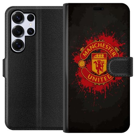Kompatibelt Lommeboketui til Samsung Samsung Galaxy S25 Ultra Manchester United logo i rød og gul farge med røff sportslig bakgrunn