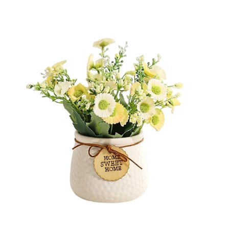 Lille Daisy Simuleringsblomst Keramik Pottet Hjemmeindretning Skrivebords Simulerings Grøn plante Bonsai Kunstig Blomst