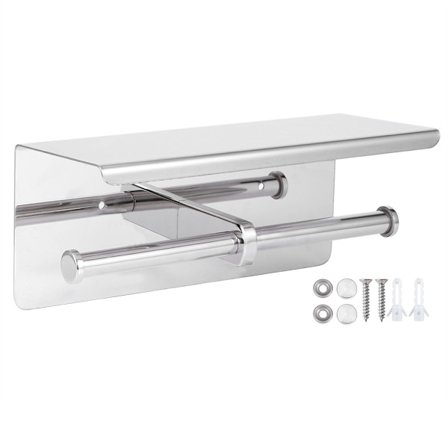 Dobbel Toalettpapirholder Rustfritt Stål Papirstativ Telefon Oppbevaringshylle Baderomsbruk