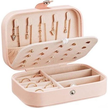 Luksus Smykkeskrin Opbevaring, Smykkeskrin, Opbevaringsboks, Rejse Smykkeskrin, Blødt Pink Læder, Halskæde/Øreringe/Ring/Ur