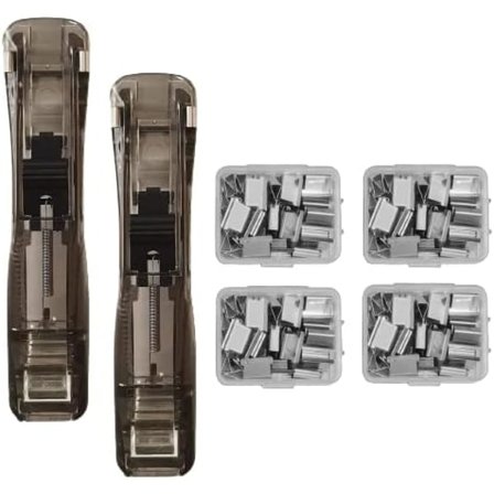 Klämma Dispenser, med 200 återanvändbara påfyllningsklämmor, skadar inte dina papper, pärmklämmor, pappersklämmor för skola kontor, sömlös häftapparat