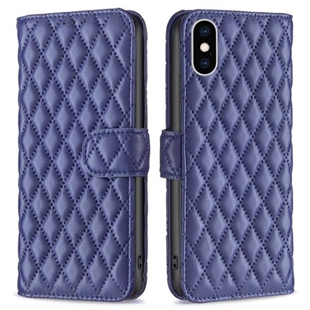 Rhombus mat iPhone Xs Max flip etui - Blå