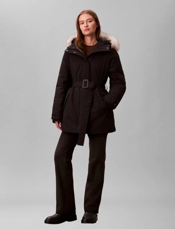 Calvin Klein Belted Matte Quilted Jacket With - Brown - L