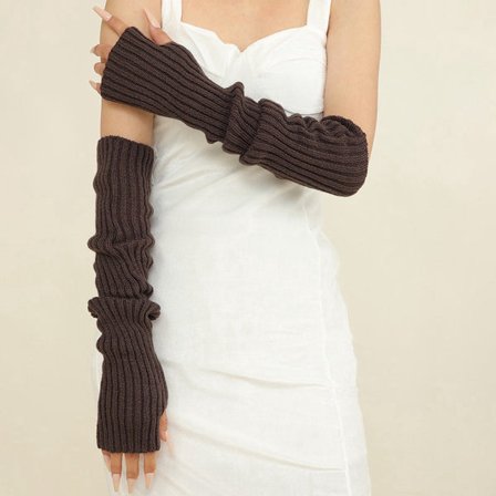 Varme strikkede ermer for kvinner - Hanskeermer - Fingre med tommelhull, svart