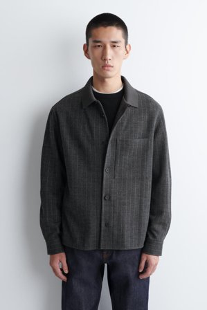 COS Men's Relaxed Pinstriped Wool Blend Jersey Shirt in Grey