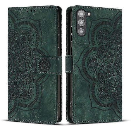 Hot tilbud til lav pris! Frostet læderetui med Mandala Emed Retro Telefon Grøn til Samsung Galaxy S23 5G-Glad