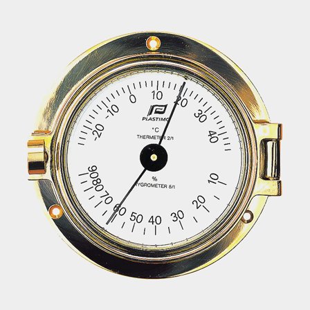 Hygrometer & termometer Plastimo Porthole 4", Ø88/130 mm, forgyldt messing