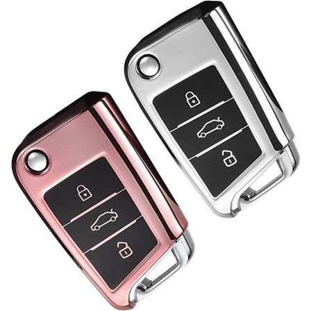 Rose Gold + Sølv Bilnøgle Etui 2 Stykker Kompatibel til VW Golf 7 TPU Beskyttende Skal til Bilnøgle 3 Knapper Bil Tilbehør