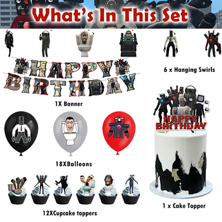 Skibidi Toalett Födelsedagsfesttillbehör Set