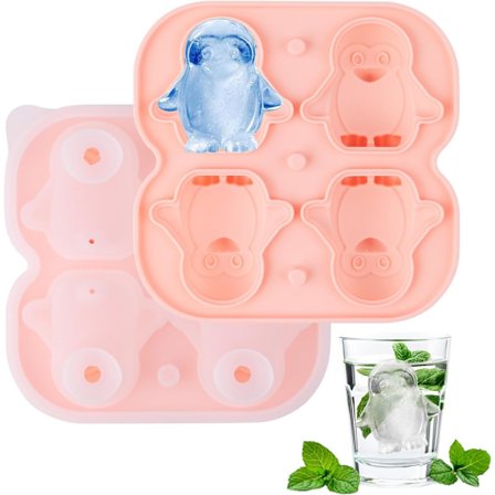 Silikone Isterningeform - Pingvinform - 4 Rum - med Låg - BPA-fri - til Whisky, Cocktail, Vin, Juice, Kaffe