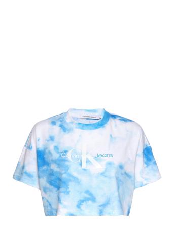 Aqua All Over Print Tee Crop Tops Short-sleeved Crop Tops Sininen Calvin Klein Jeans