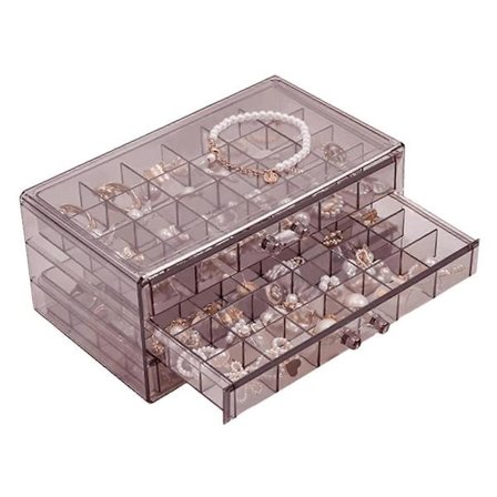 Transparent smyckesförvaringslåda med lådor - ringar, örhängen, halsband, hem, stor kapacitet, PS-material