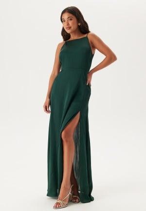 Bubbleroom Occasion Drapy-Back Slit Satin Gown Dark green 46 Dark green Kjoler Dam
