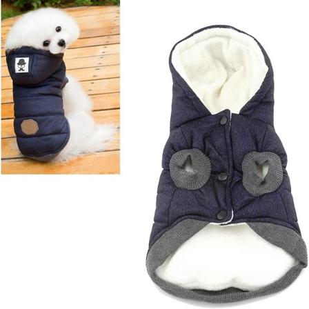 Hundejakke med hætte, varm vinterbeklædning til små og mellemstore hunde