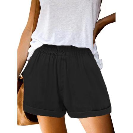 Spring Elastisk Enfärgad Knapp Dragkedja Plus Ficka Casual Sho