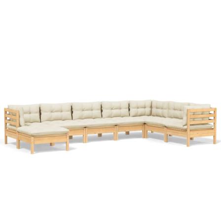 Vidaxl Loungegrupp Med Gräddvita Dynor 8 Delar Massiv Furu Creme