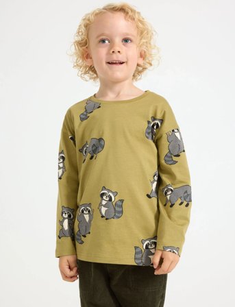 Lindex Top Ls Racoon Aop - Khaki green - 98