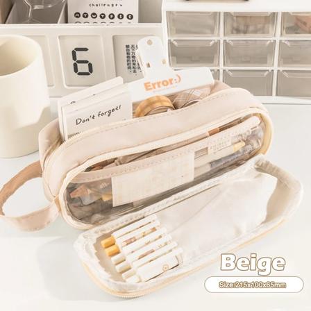 Kawaii Pencil Case Bag Bärbar Transparent Penna Punklåda Vattentät För Flickor Tillbaka Till Skolan Leveranser Söt Koreanska Papperskort Beige Update