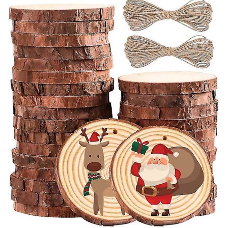 Naturlige træskiver 6-8 cm runde skiver ubehandlede hul cirkel