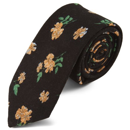 Black & Orange Floral Tie for Men - Skinny ties
