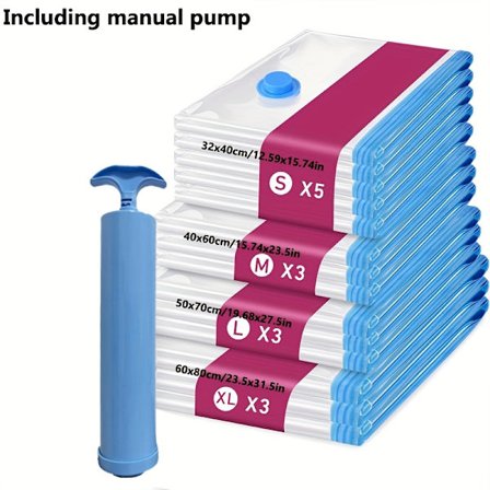 14 stk. vakuumopbevaringsposer, bærbar manuel luftpumpe til opbevaring af rejsetøj