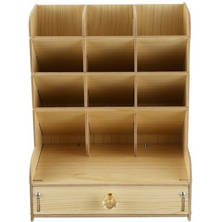 Vit multifunktionell trä 13 rutnät skrivbord kosmetisk borste stativ hållare penna förvaringslåda kosmetisk borste display stativ