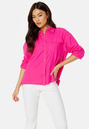 ONLY Caro L/S Oversized Linen Blend Shirt Pink Yarrow Klær