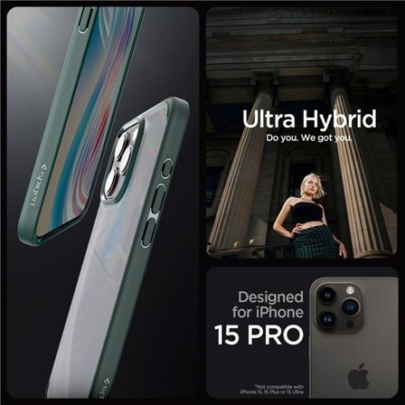 Spigen Ultra Hybrid iPhone 15 Pro -kotelo - tummanvihreä
