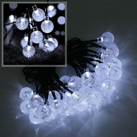 Solcellelysstreng 6,5m 30 LED Solcelledrevne Hagelys Krystall