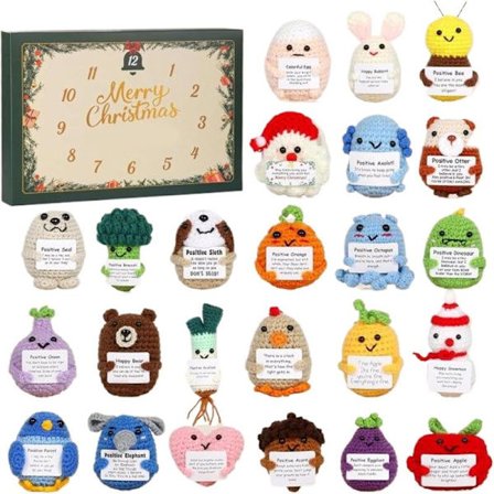 Joulunodotus Joulukalenteri - 2D Akryylikoriste | 24 Päivää Käsintehtyä Sentimentaalista Virkattua Lelu Positiivisella Kortilla