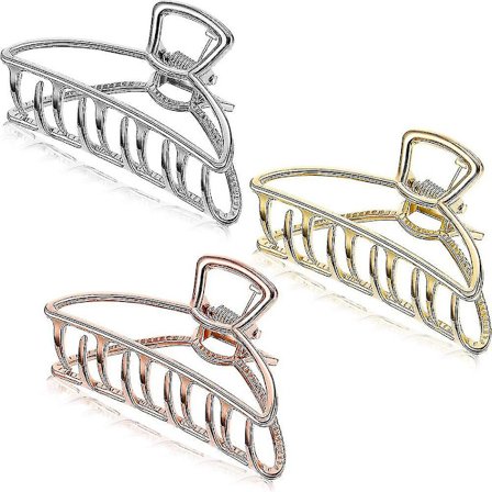 3 st stora metallklämmor ihåliga halkfria hårklämmor för kvinnor flickor hårklämma för att fixa håret (3 st, guld, silver, roséguld)