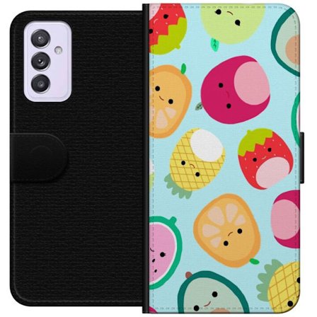 Kompatibel Tegnebogsetui til Samsung Galaxy A82 5G Mønster af kawaii frugter som jordbær citron ananas og avocado på lyseblå baggrund