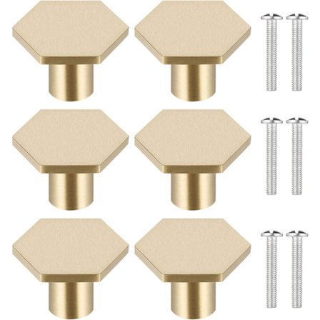 6 stk. massive messing skap knotter, sekskantet messing skap skuff