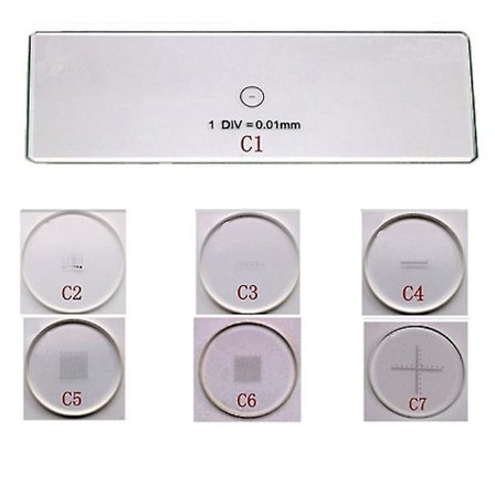 C1-C7 0,01 mm Mikroskopglass med Retikkel Kalibreringslinjal Mikrometer