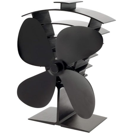 Premium IV 4-Bladad Värmeeldad Vedbrännare & Spisfläkt, Svart