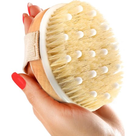Naturbørste for tørrbørsting av kroppen for lymfedrenasje, fjerning av cellulitter og fysisk eksfoliering – Stimulerer blodsirkulasjonen, 1