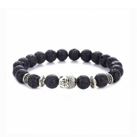 Käsintehty rannekoru musta lavest ja hopea buddha