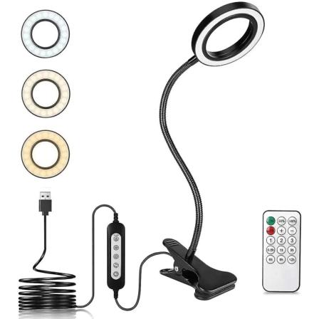 Klämbar bordslampa, 8W 40 LED, 3 färger och 10 nivåer av ljusstyrka, med fjärrkontroll