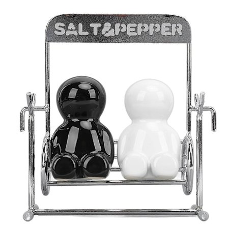 2 stk. kjøkkenkrydderglass keramisk søt svingfigur krydder shaker sett salt og pepper dispensere svart hvit
