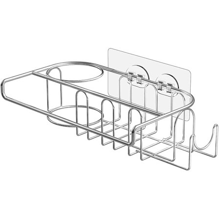 4 i 1 vask svampeholder, svampeholder + børsteholder + viskestykkeholder + vaskprop, ingen boring rustfrit stål svampeholder til køkken S