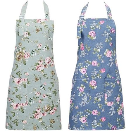 2-pak Køkkenforklæder til Kvinder, Justerbare Blomstrede Forklæder Kok Bageri Forklæde med Store Lommer til Madlavning Bagning