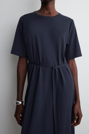 COS Women's Belted Midi T-Shirt Dress in Blue