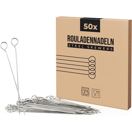 50 stk. Rouladenåle i rustfrit stål - 15 cm lange kødnåle - Højkvalitetsnåle i sæt (50 stk. - Nåle)