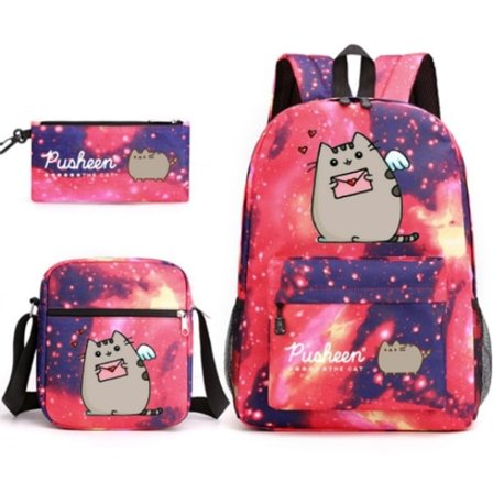 Pusheen 3-delars Set Ryggsäck Mochila Barn Väskor med Kapacitet