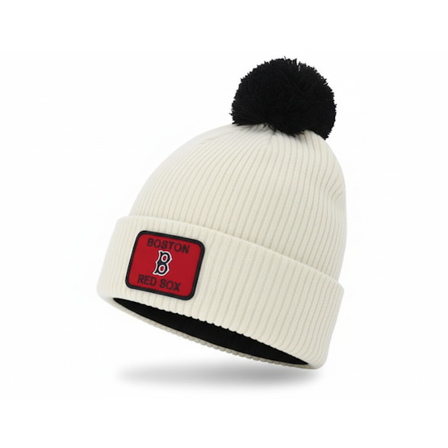 Nike MLB - Hvid pom Beanie - Peak Standard Natural/Black Pom @ Hatstore