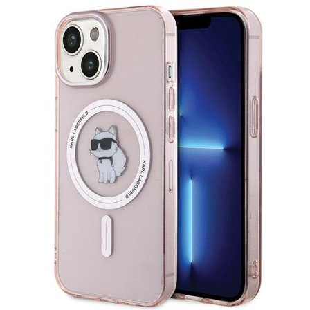 Karl Lagerfeld IML Choupette MagSafe tapauksessa iPhone 15 - vaaleanpunainen