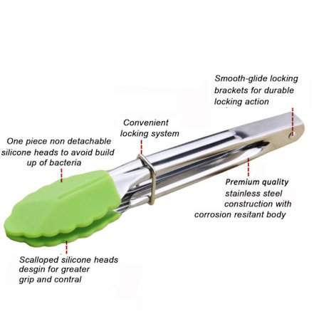 7" silikone tang, sæt med 3, perfekt til grillning, salater, stegning og madlavning, grøn